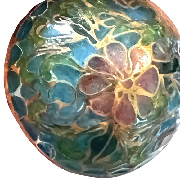 Vtg Floral Cloisonné Screw-Back Dome Earrings Floral Translucent Enamel Art - Picture 10 of 11